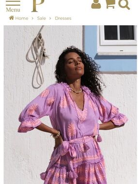 Pranella Lavender Tiered Dress with coral Embroidery - Misses